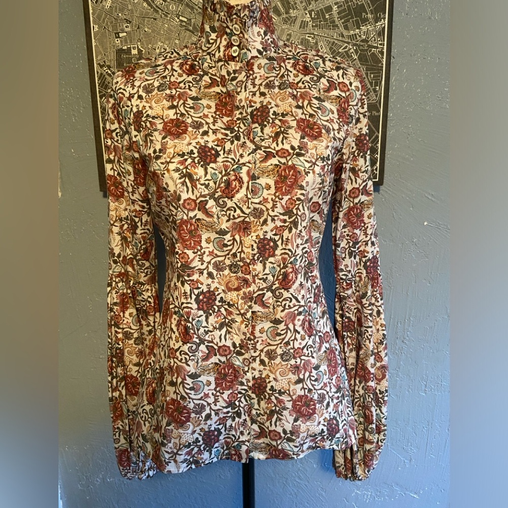 Caroline Constas Floral Print Mock Neck Button-Up